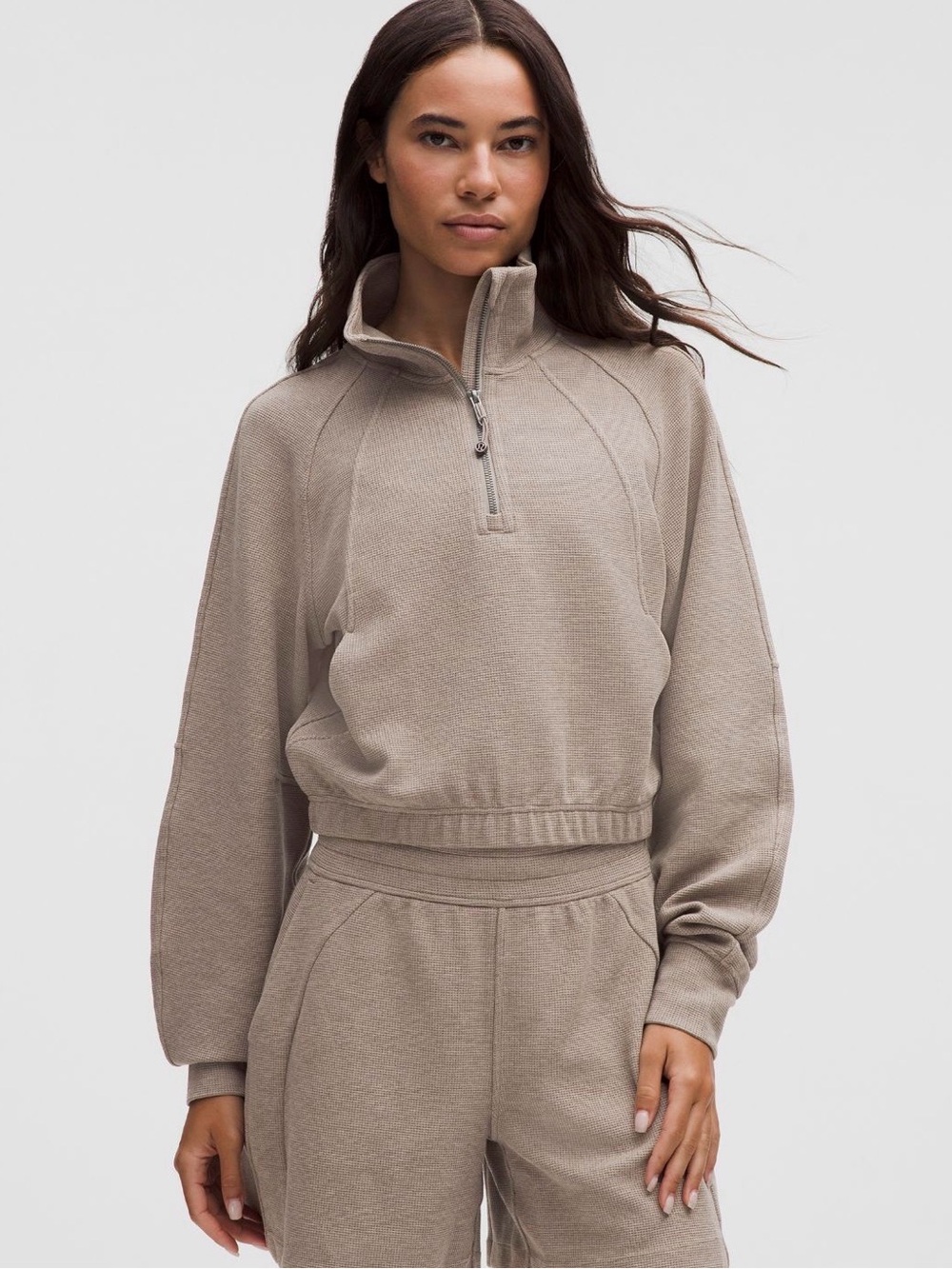 Lululemon Waffle Scuba Cropped Funnel Neck Half Zip SZ Small